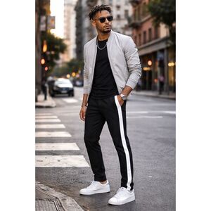 ADAMS Comfort Stretch Pants Men’s 32 Black White Tuxedo Stripe Urban Slim Fit